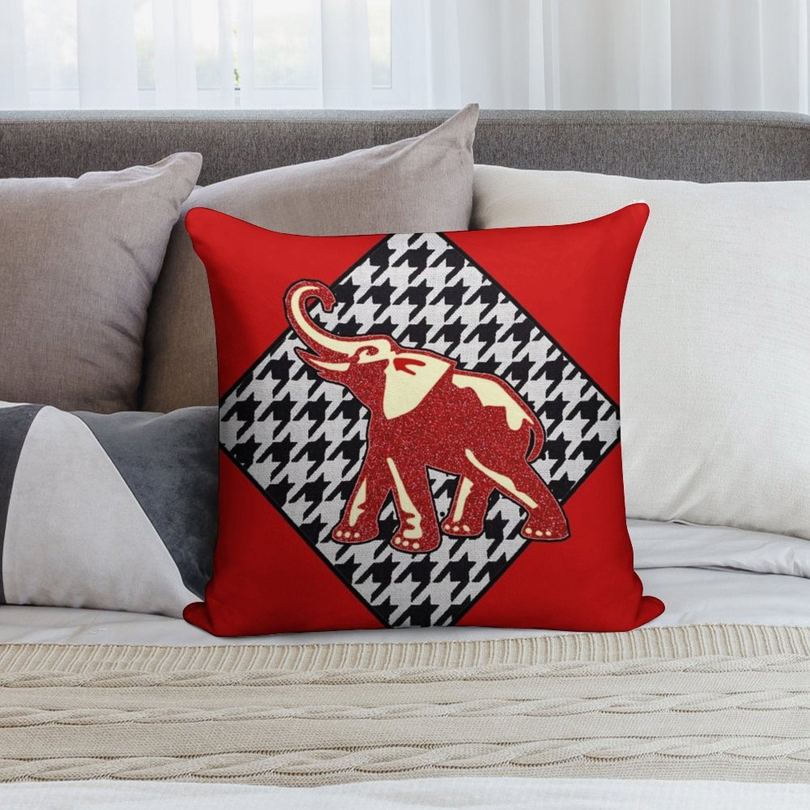 Red Elephant Diamond Soft Shrink-Resistant Throw Pillow