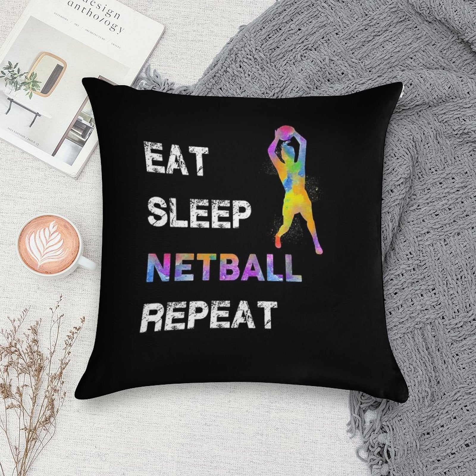 Eat Sleep Netball Repeat Soft Fade-Resistant Throw Pillow