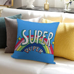Super Duper Hand Drawn Seventies Style Rainbow Graphic Soft Short Plush Fabric Throw Pillow