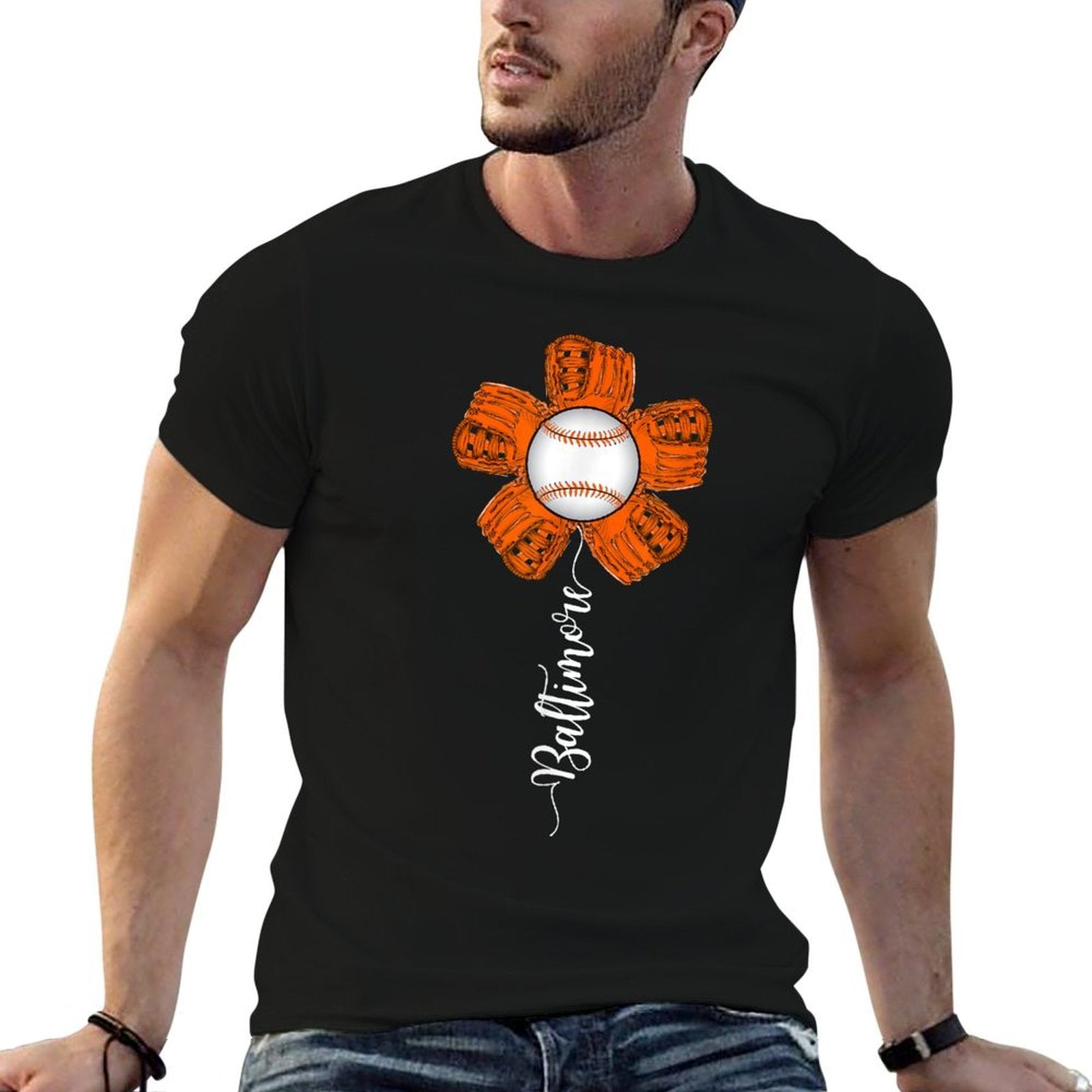 Baltimore Cute Flower Baseball Lover Player And Fans  Eco-friendly Material T-Shirt