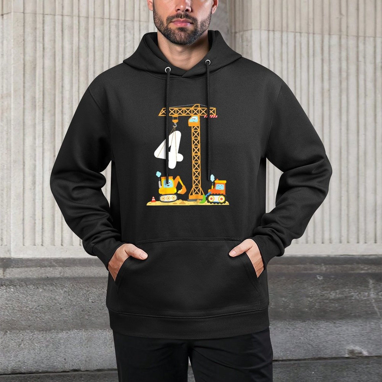 Kids Birthday 4 Year Old Boy Construction Vehicles Digger Crane Breathable Fabric Hoodie