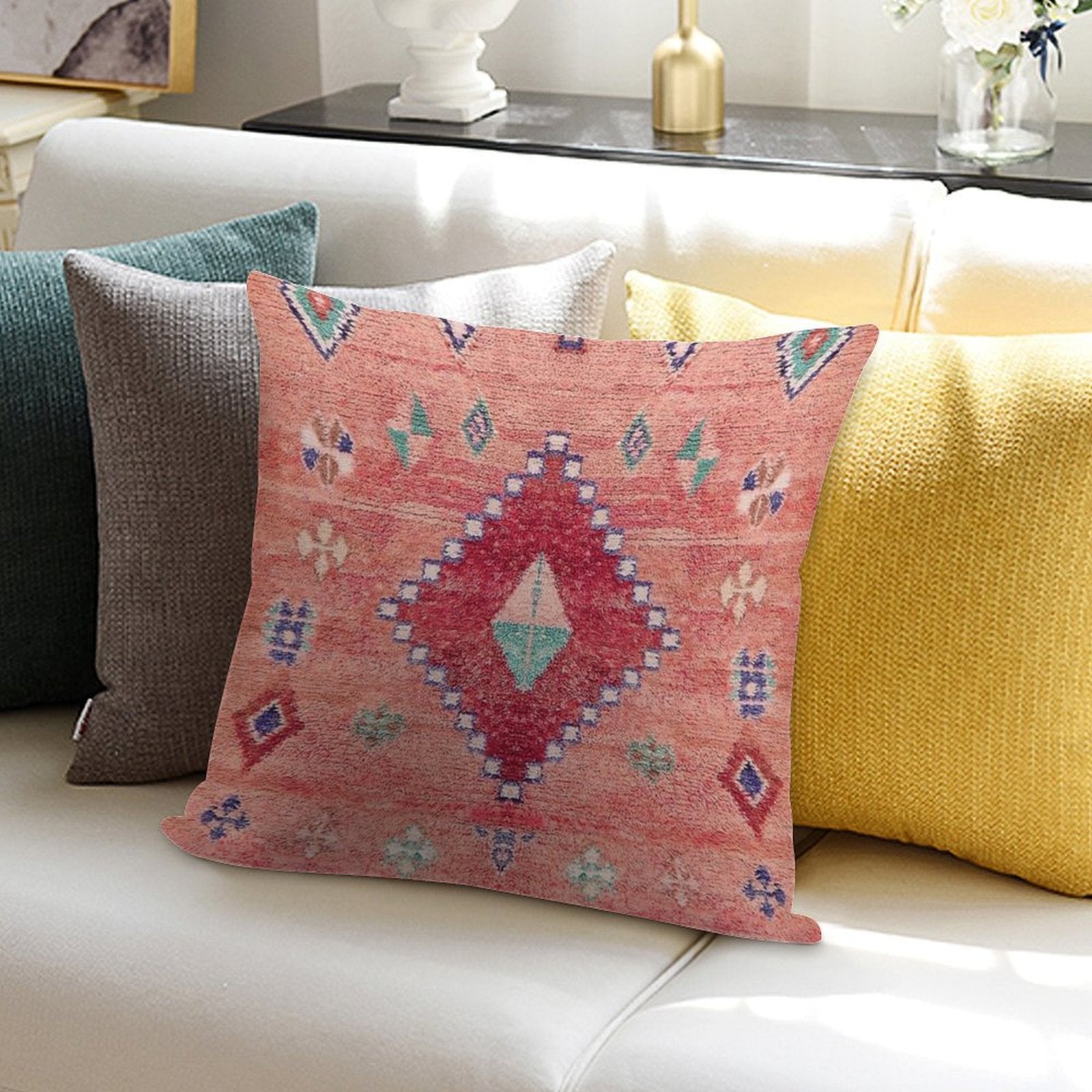 Heritage Moroccan Rug Style Design Soft Easy Maintenance Throw Pillow