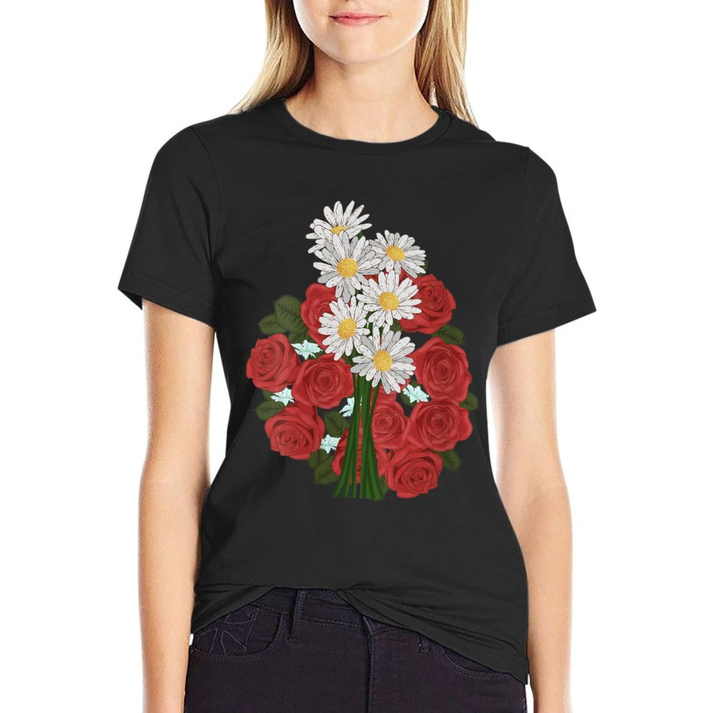 Womens Botany Garden Flowers Floral Roses Daisies Botanical  Wrinkle-resistant T-Shirt