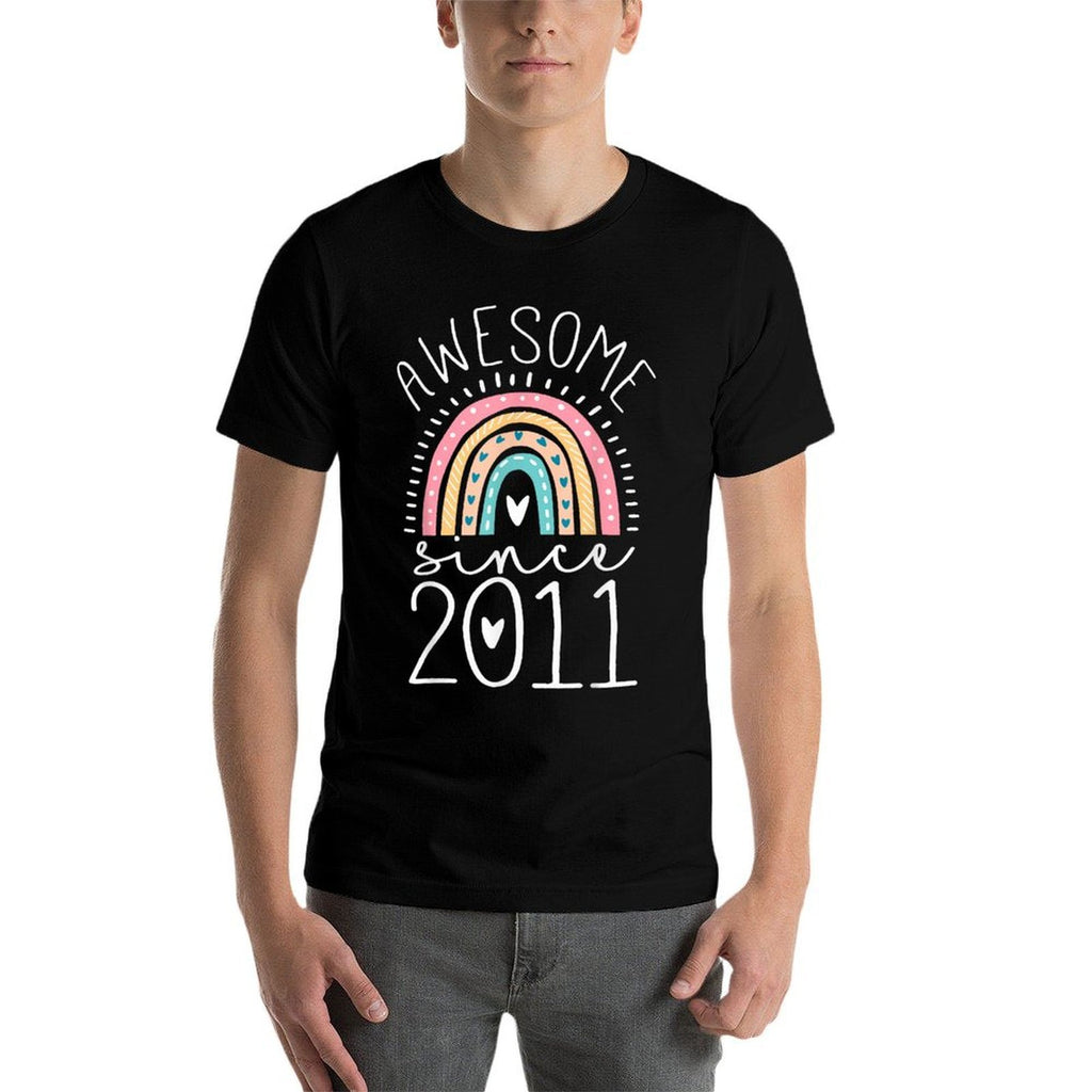 Awesome Since 2011 14th Birthday Rainbow Gifts Born In 2011  Fade-proof Color T-Shirt
