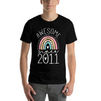 Awesome Since 2011 14th Birthday Rainbow Gifts Born In 2011  Fade-proof Color T-Shirt