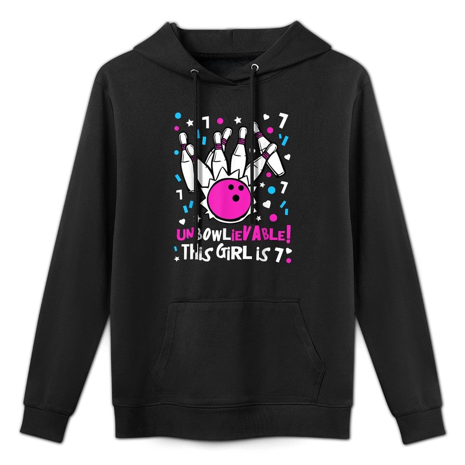 7th Birthday Girls Bowling Party Cute UnBOWLievable Age 7 Shrink-Resistant Hoodie