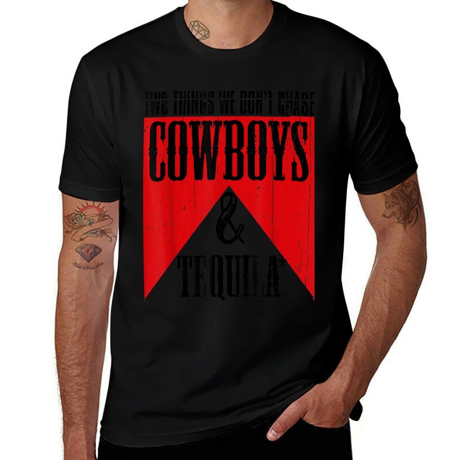 Two Things We Don't Chase Cowboys And Tequila Rodeo Retro  Graphic-printed T-Shirt