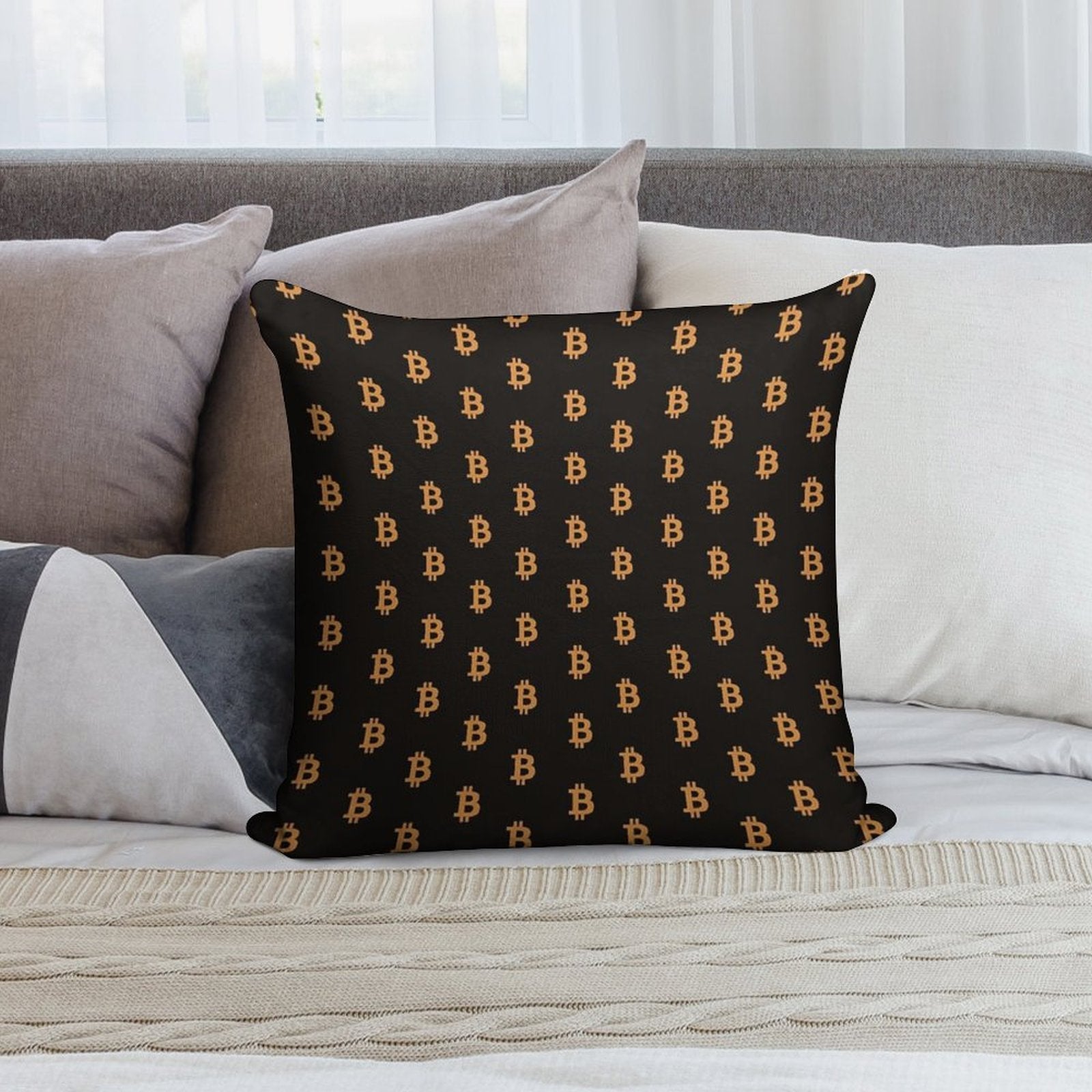 Bitcoin Logo Pattern Soft Decorative Cover Throw Pillow