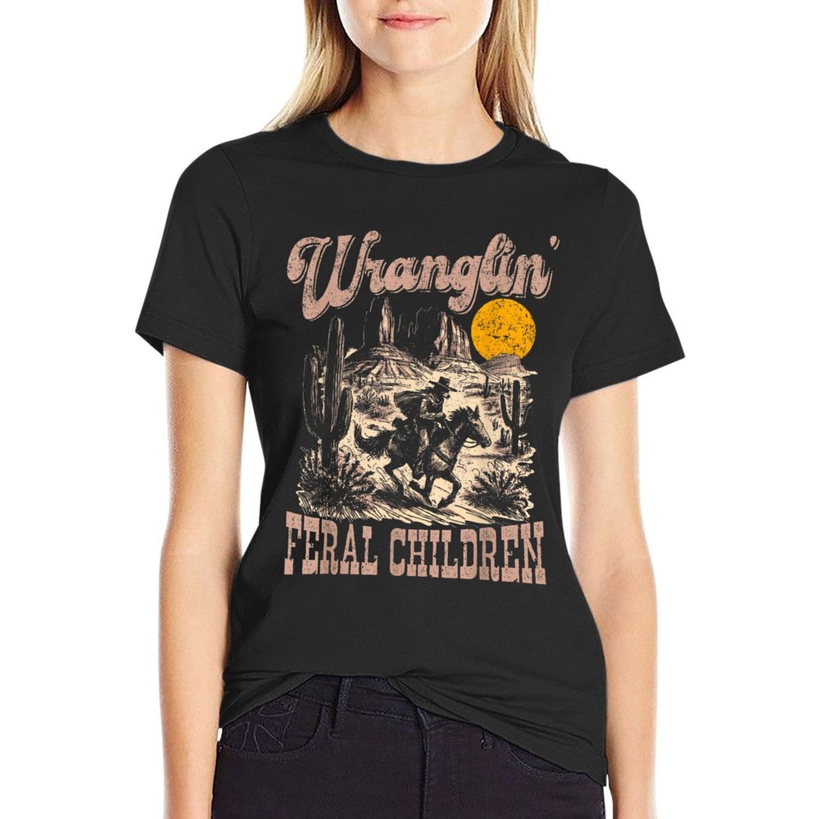 Retro Wranglin&#39; Feral Children Raccoon 90s Western  Versatile T-Shirt