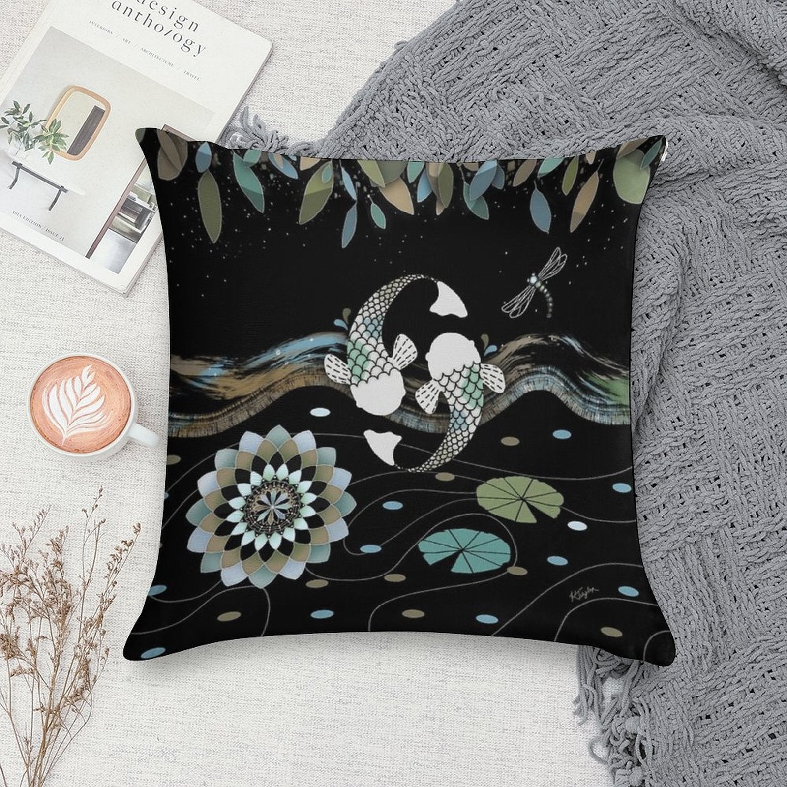 Lucky Koi Mandala Soft Multiple Sizes Throw Pillow