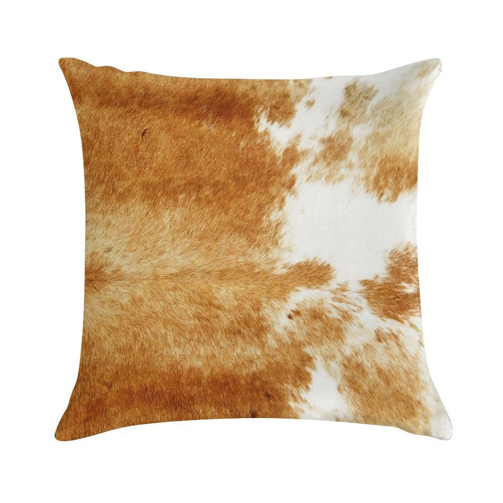 Golden Brown Cow Hide Soft Hidden Zipper Throw Pillow