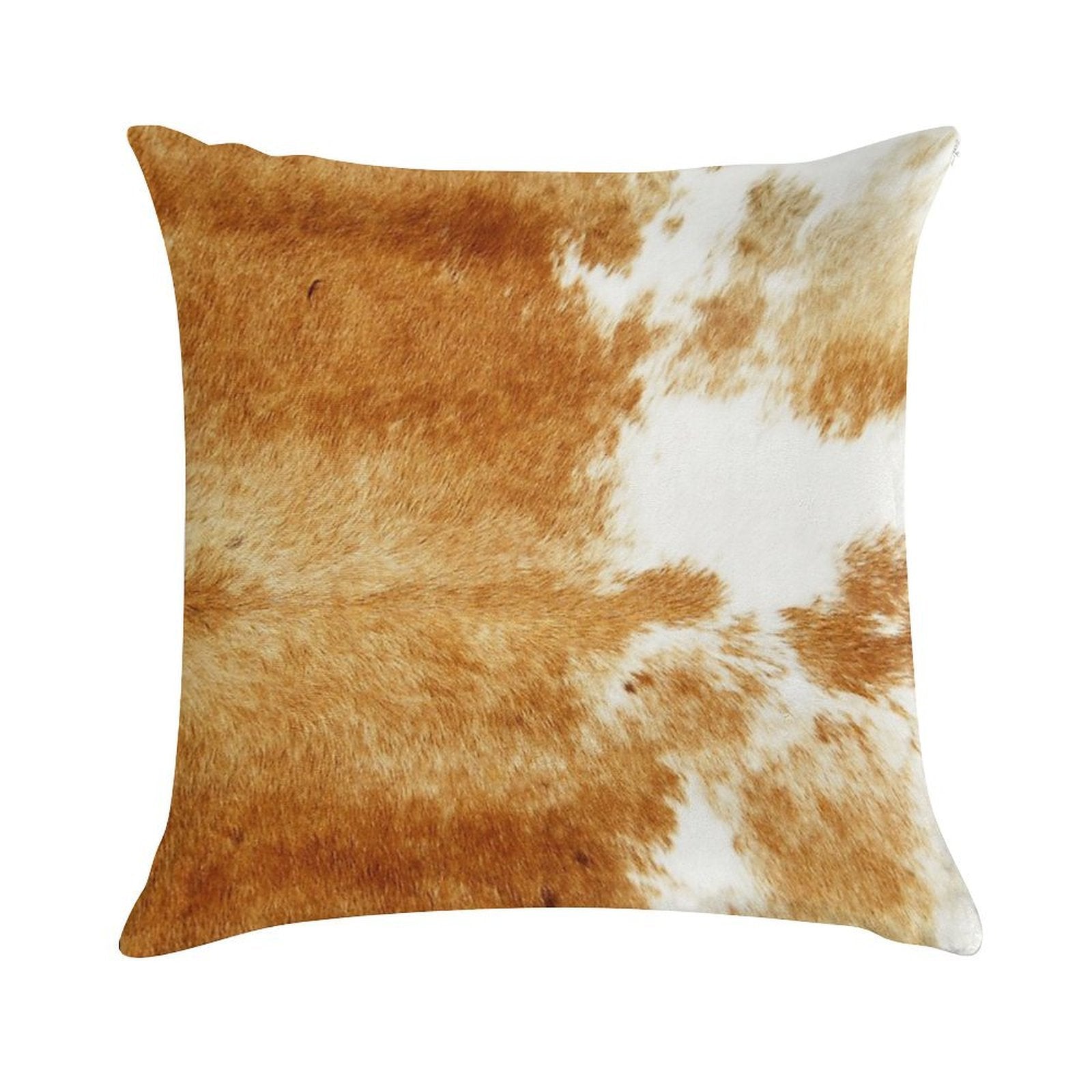Golden Brown Cow Hide Soft Hidden Zipper Throw Pillow