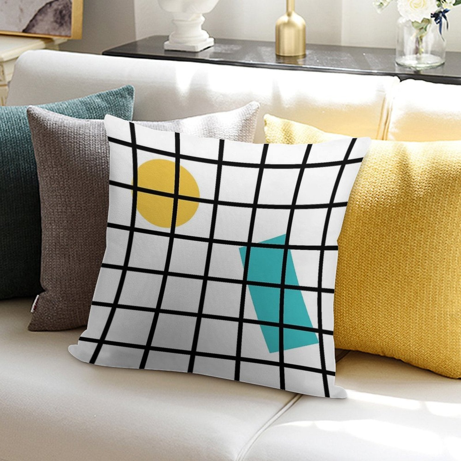 Cute Memphis Grid Soft Reinforced Edging Throw Pillow