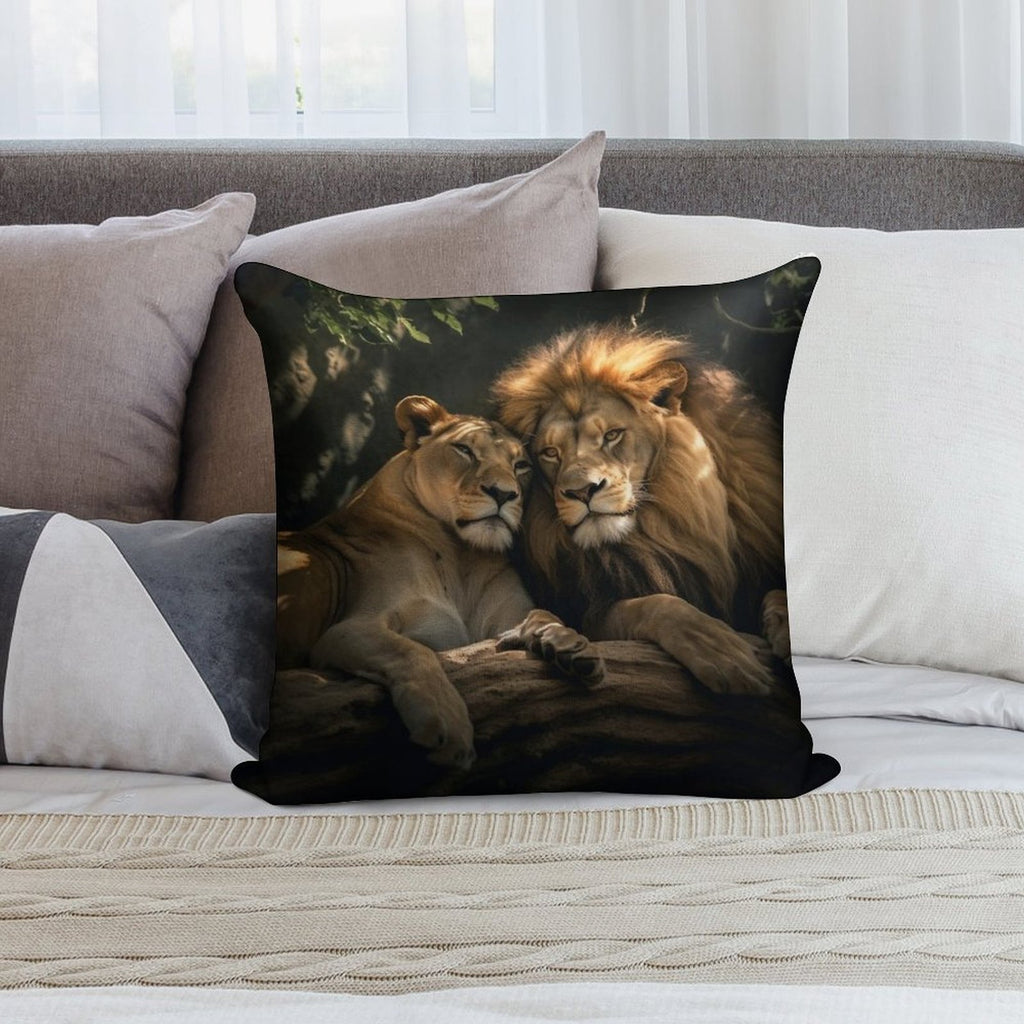 Lion And Lioness Soft Washable Throw Pillow