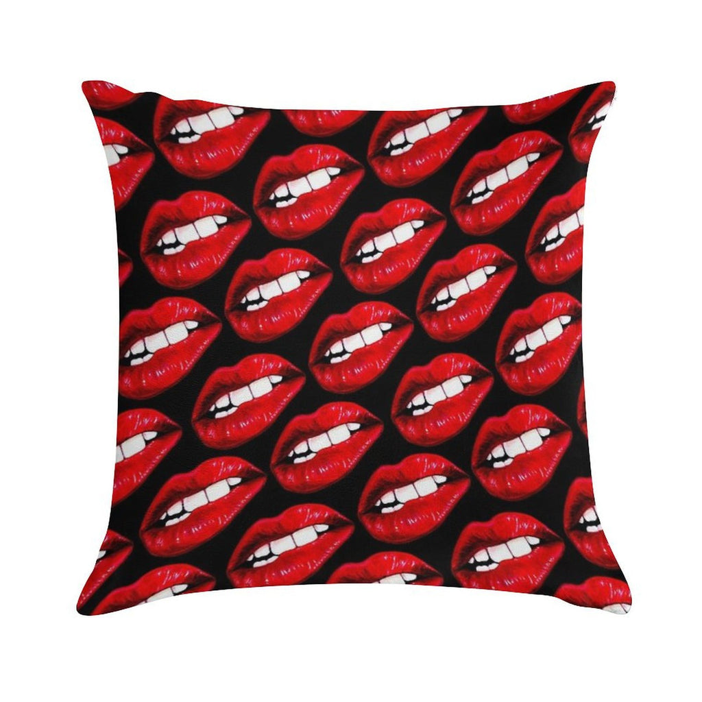 Lip Pattern - Black Soft Anti-Pilling Throw Pillow