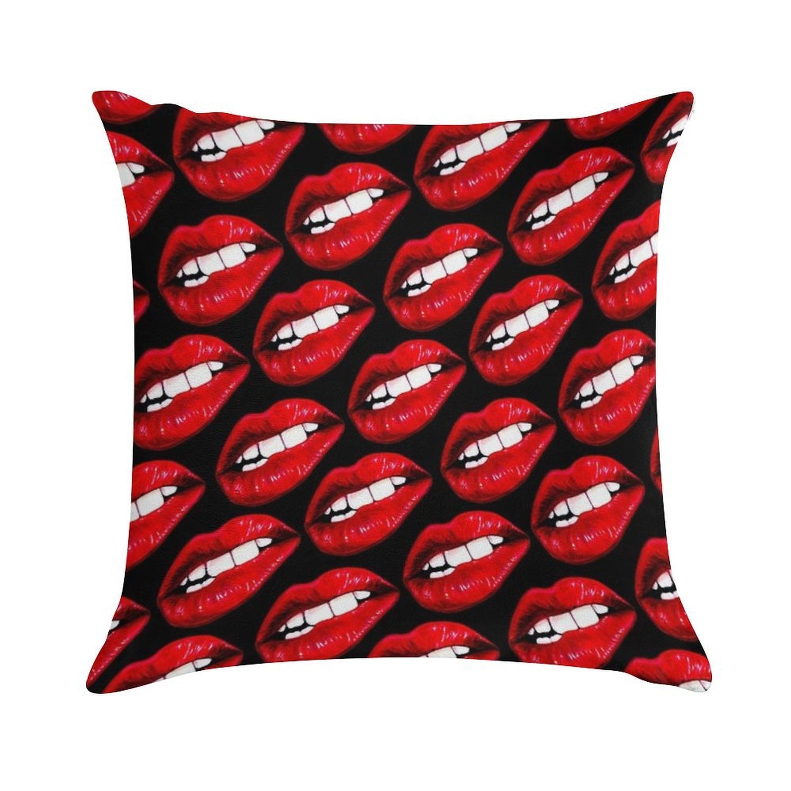 Lip Pattern - Black Soft Anti-Pilling Throw Pillow