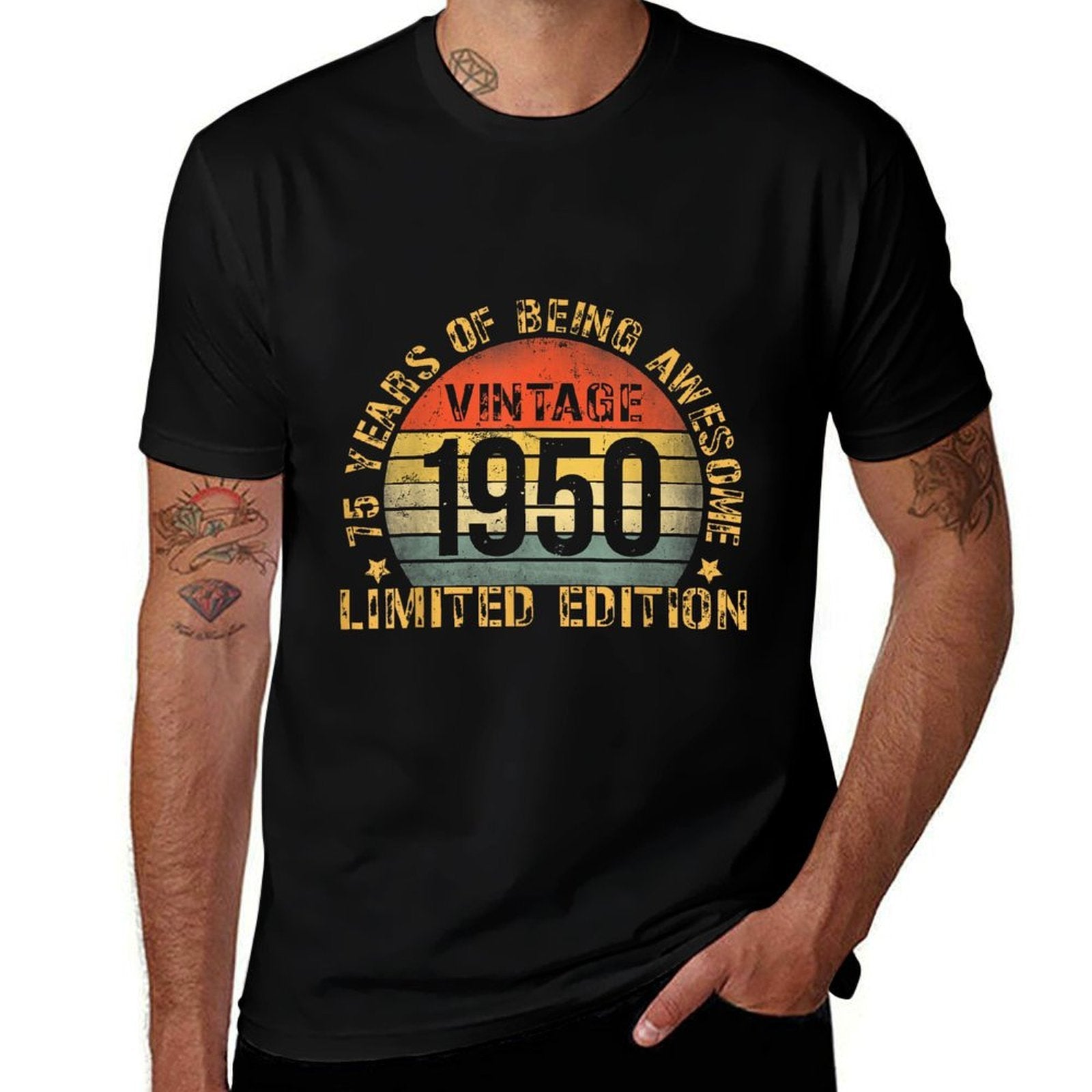 75 Year Birthday Decorations Men Gag 75yr 1950 75th Birthday  Rolled Sleeves T-Shirt