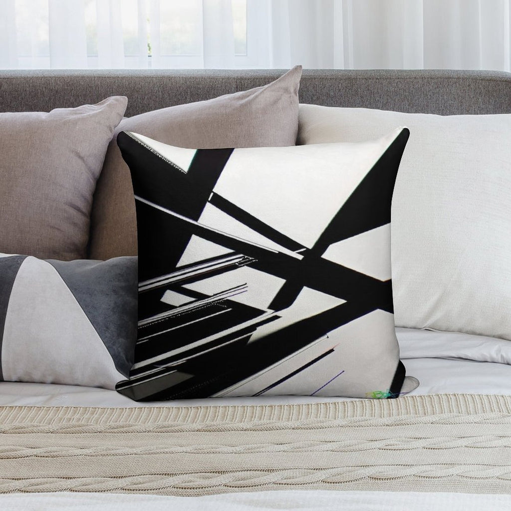 Abstract Geometric Black And White 77 Soft Short Plush Fabric Throw Pillow