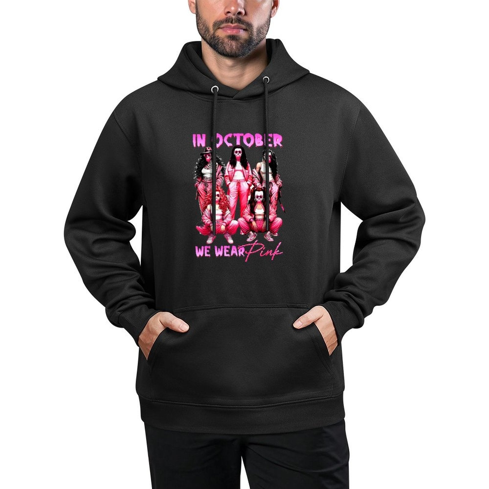 In October We Wear Pink Horror Breast Cancer Awareness Meme Pilling-Resistant Hoodie