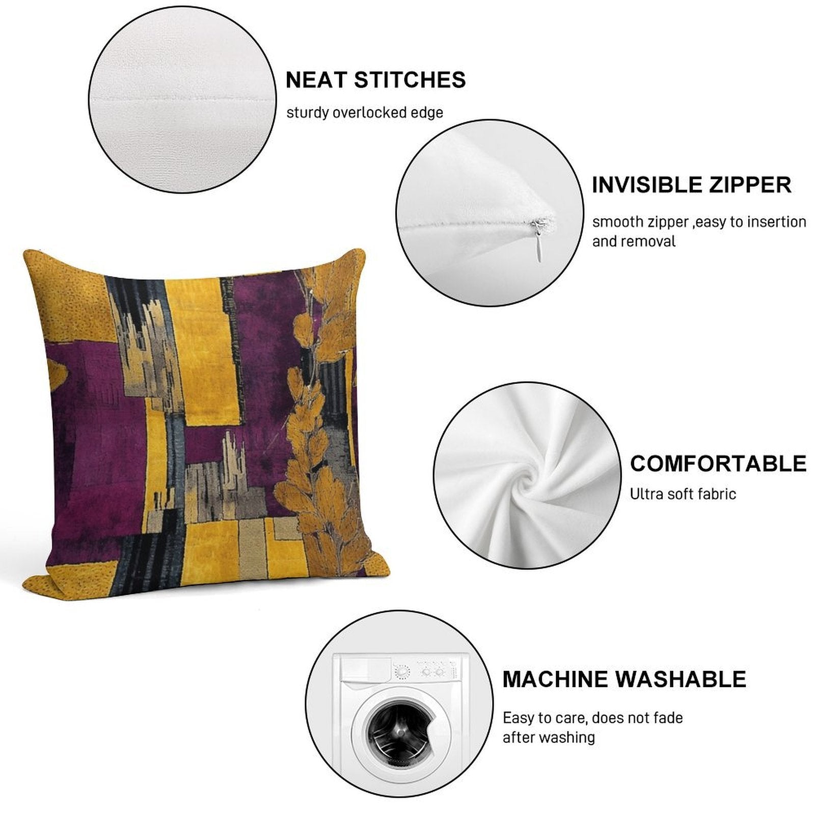 Post-Impressionist Splash in Mustard Yellow And Plum Purple Soft Gift Ready Throw Pillow