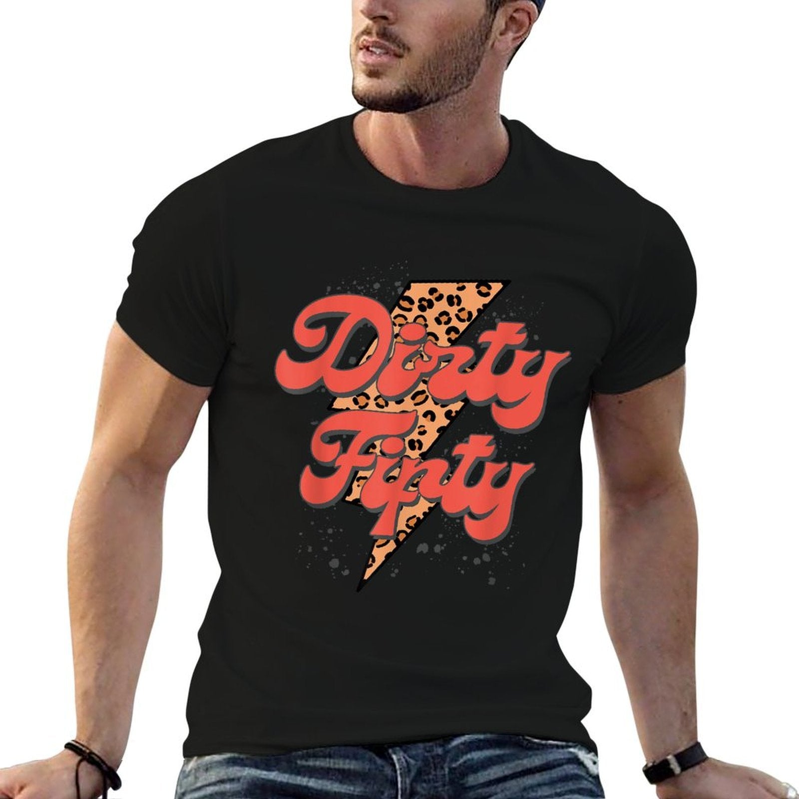 Dirty Fifty Leopard Bolt, 50th Birthday, Dirty 50 Party  Moisture-wicking T-Shirt