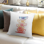 Stack of Cute Vintage Retro Teacups Soft Gift Ready Throw Pillow