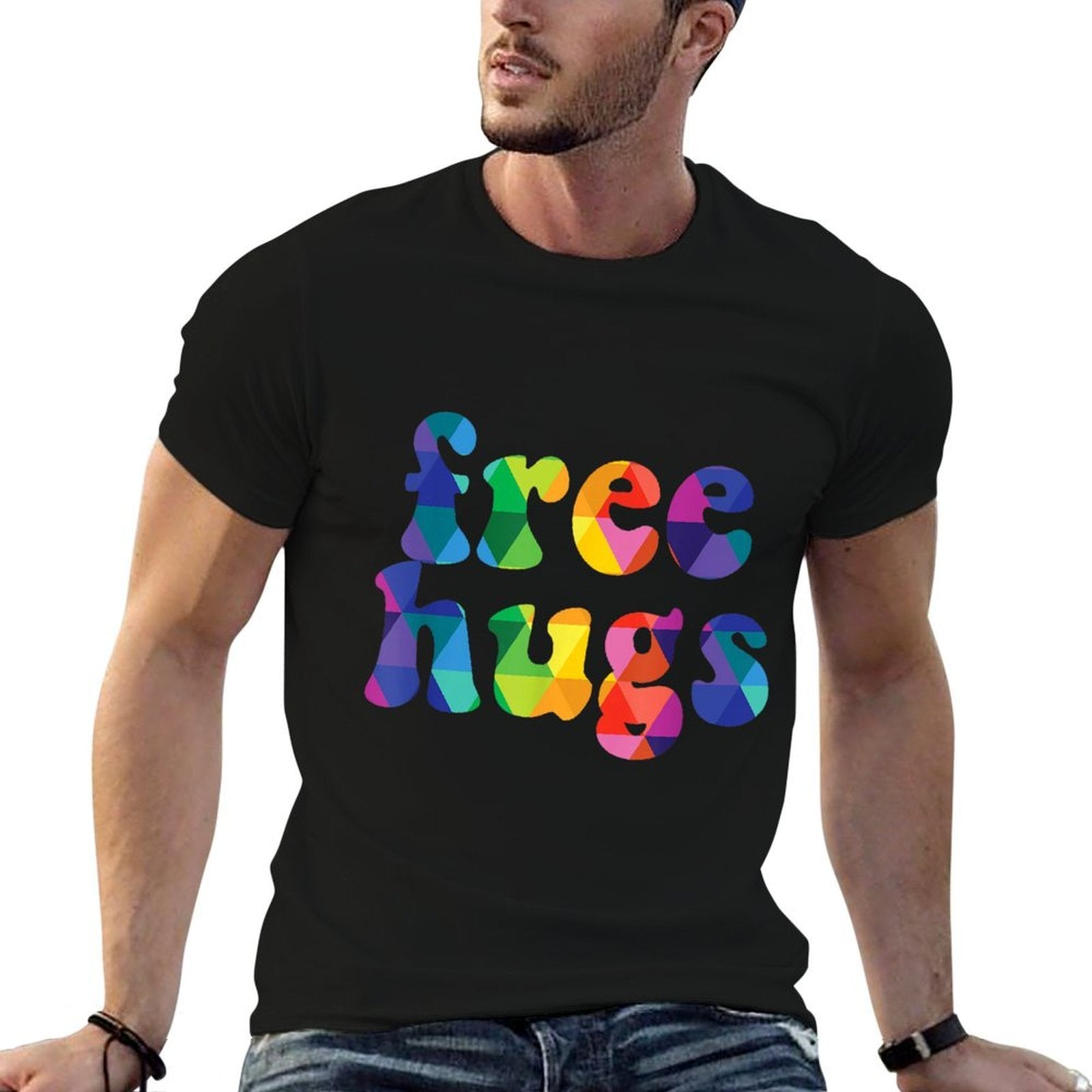 Colorful Free Hugs Tshirt Gift for Her Or Him - Rainbow Gift  Slim-fit Cut T-Shirt