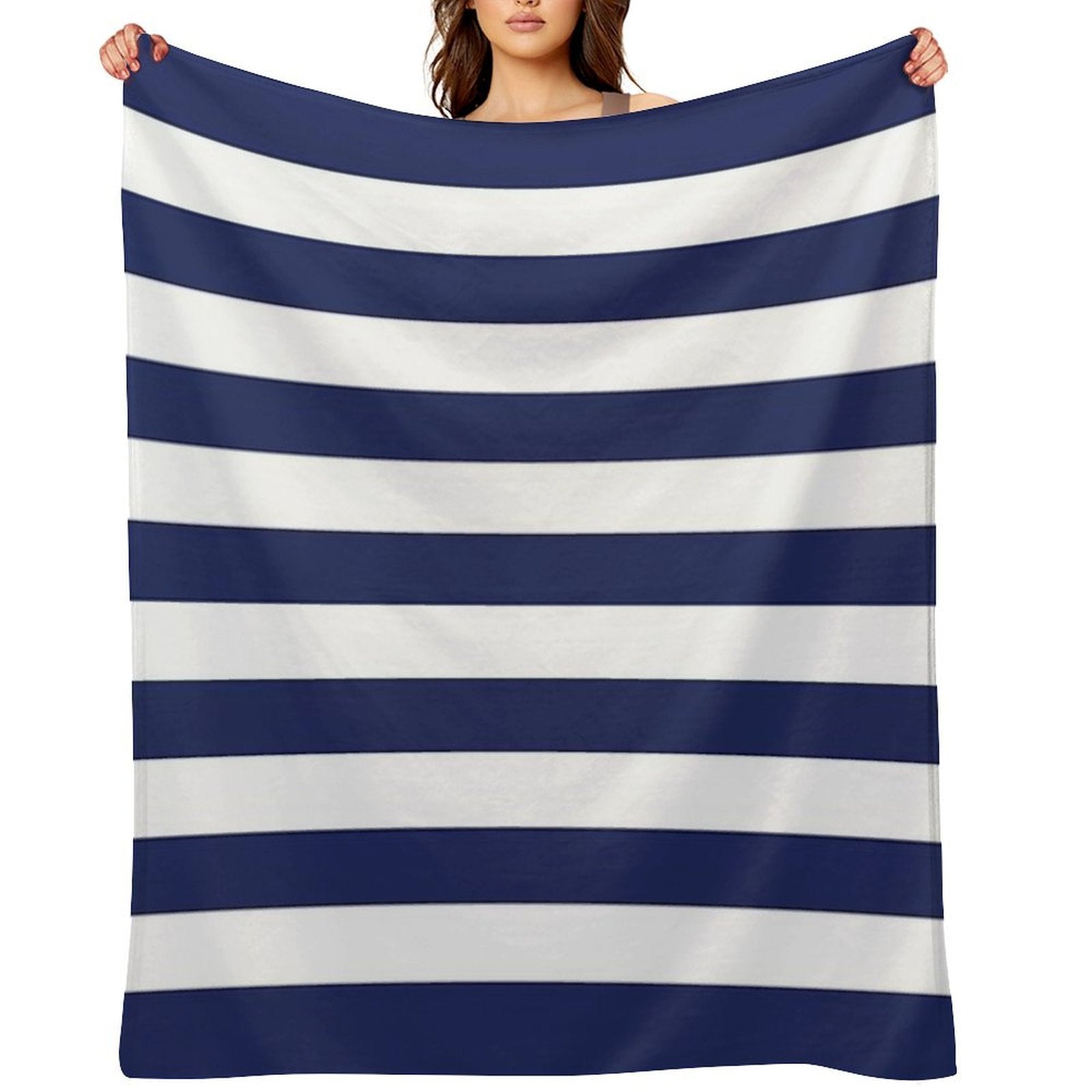 Navy Blue And White Stripes Machine-washable Throw Blanket