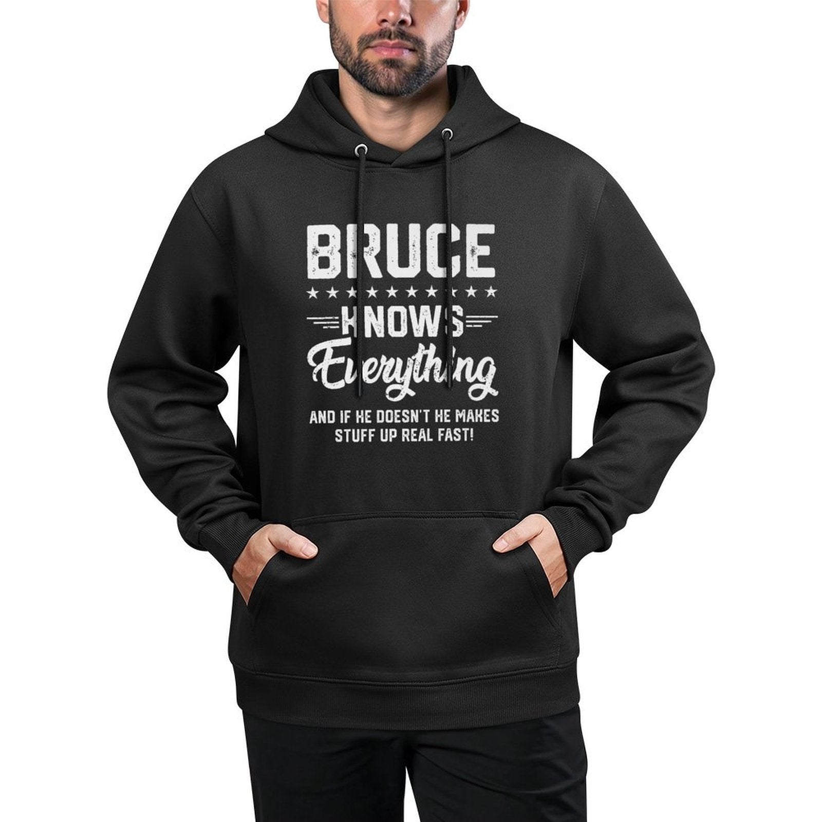 Mens Bruce Knows Everything Funny Name Personalized Jokes Premium Easy Care Hoodie