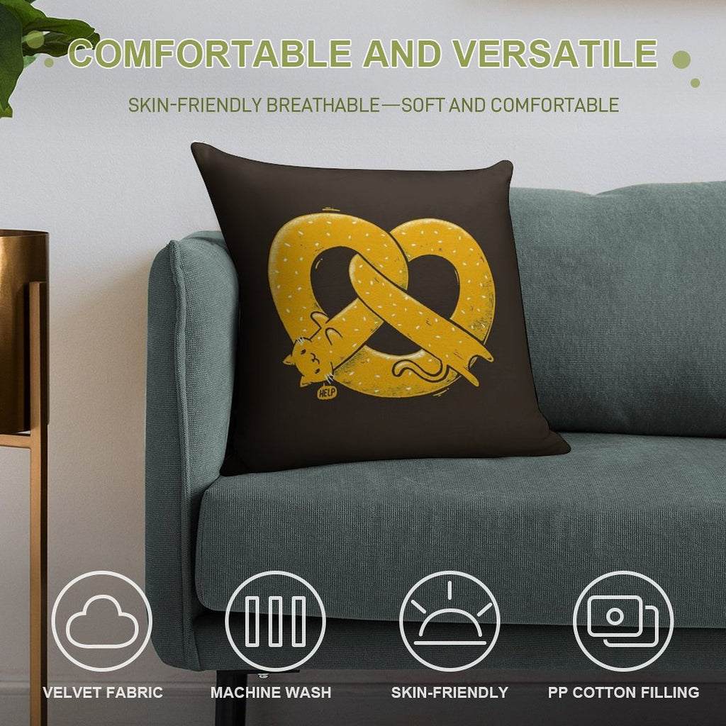 The Long Cat Is A Pretzel Soft Shrink-Resistant Throw Pillow