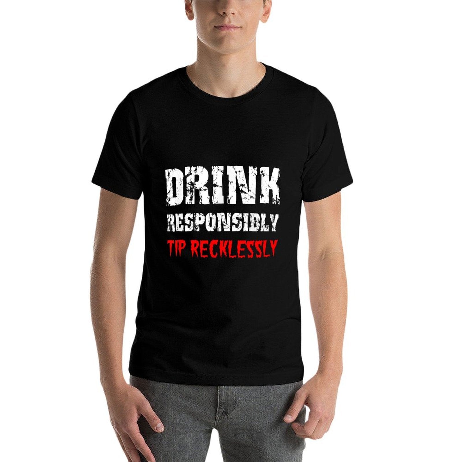 Drink Responsibly Tip Recklessly  Funny Bartender Waiter  Cotton T-Shirt