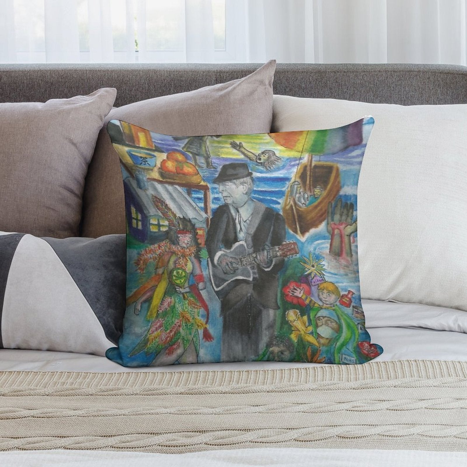 Leonard Cohen's 'Suzanne' Soft Short Plush Fabric Throw Pillow