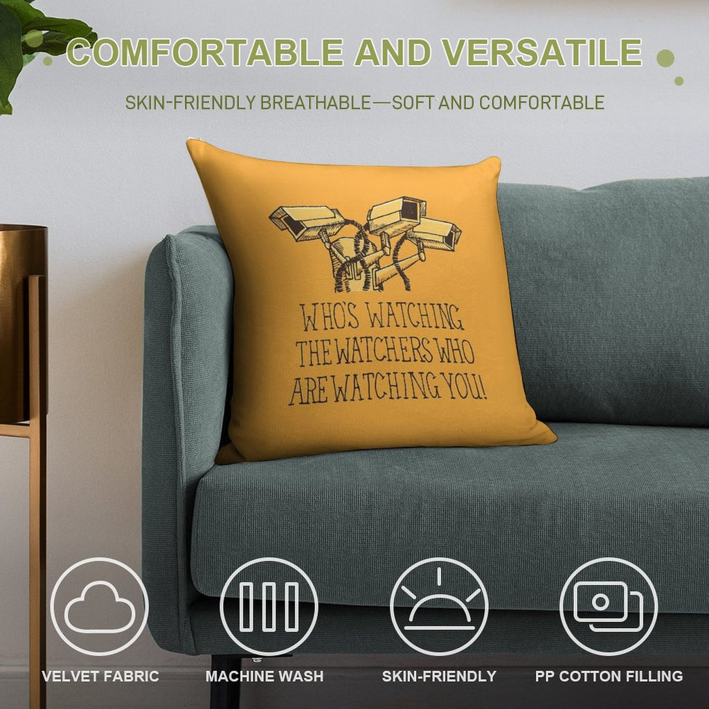 Surveillance Soft Short Plush Fabric Throw Pillow