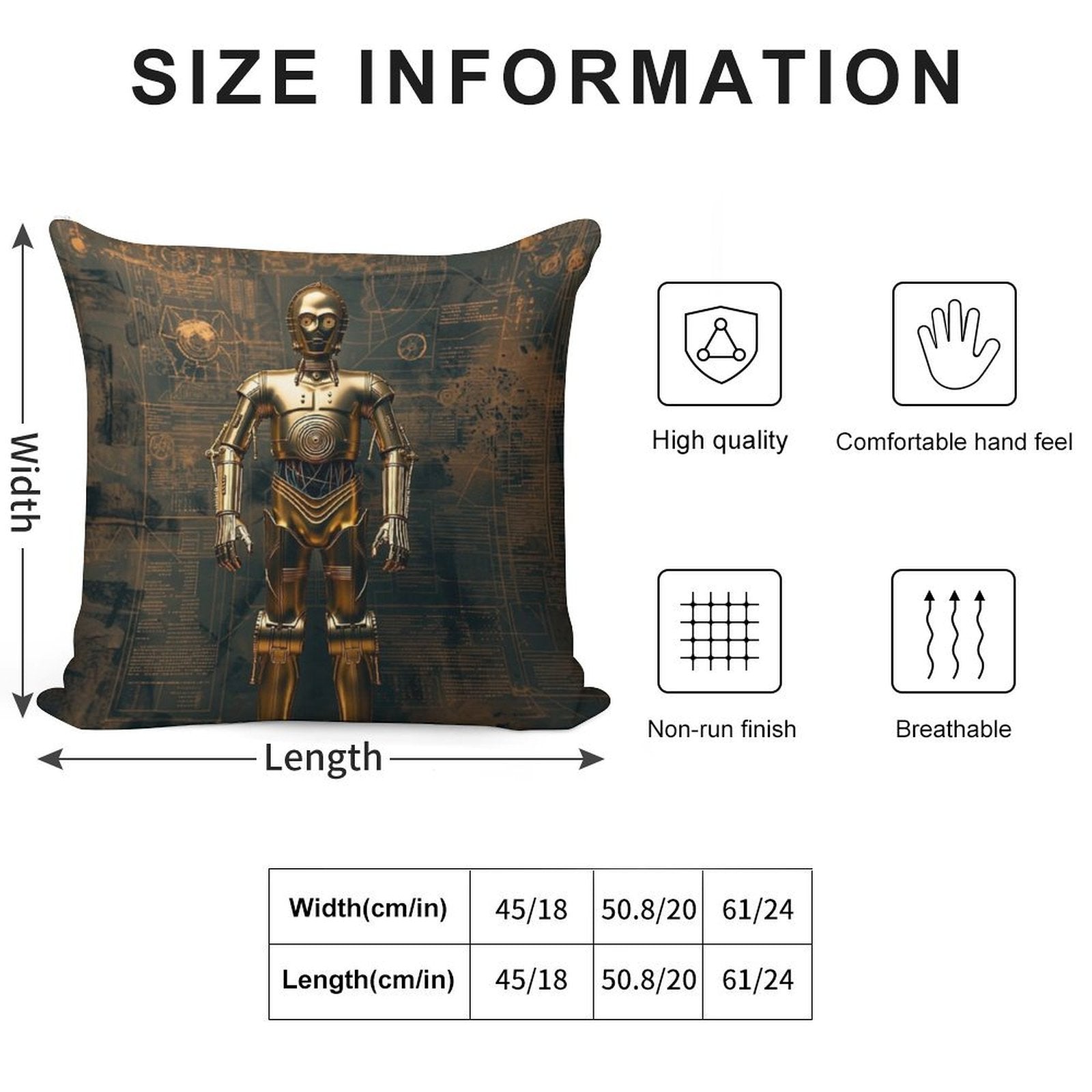 C3P0 Droid Star Wars Fan Art Soft Luxury Feel Throw Pillow