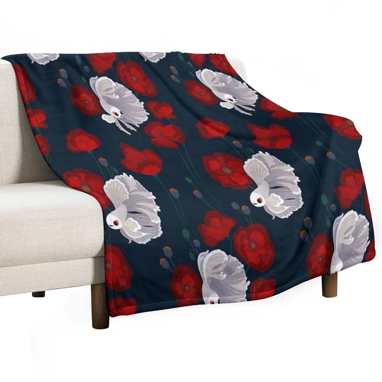 Bettas And Poppies Easy Care Throw Blanket