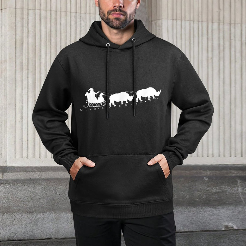 Santa Sleigh Rhinos Christmas Rhino Lovers X-Mas Kangaroo Pocket Hoodie