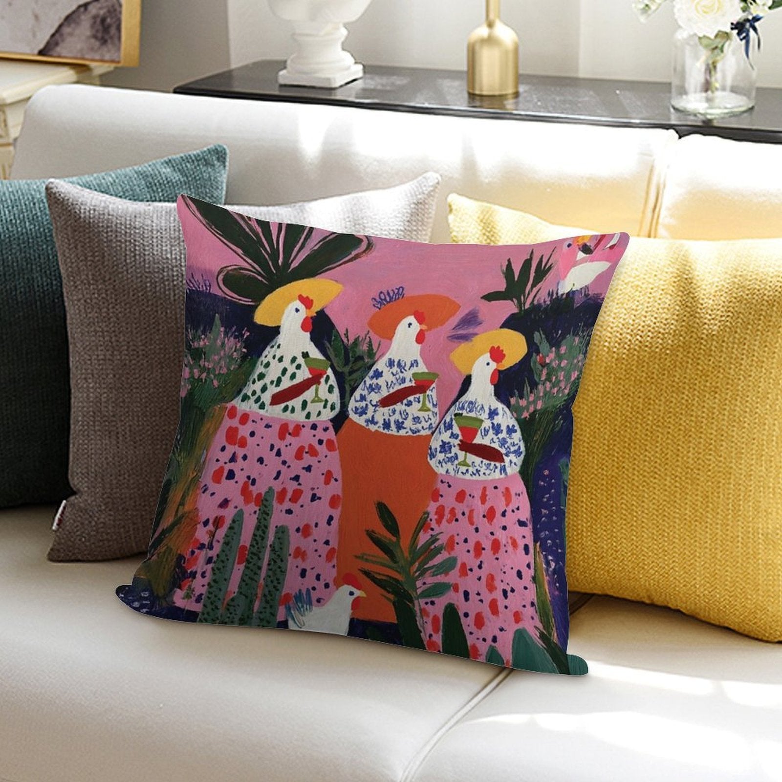 Drinking with Chickens #5 Soft High-Density Material Throw Pillow