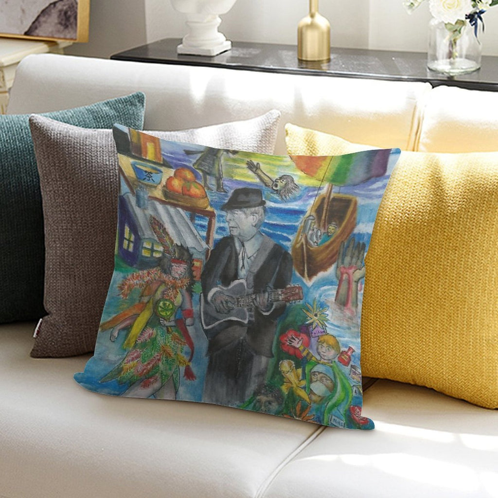 Leonard Cohen's 'Suzanne' Soft Short Plush Fabric Throw Pillow