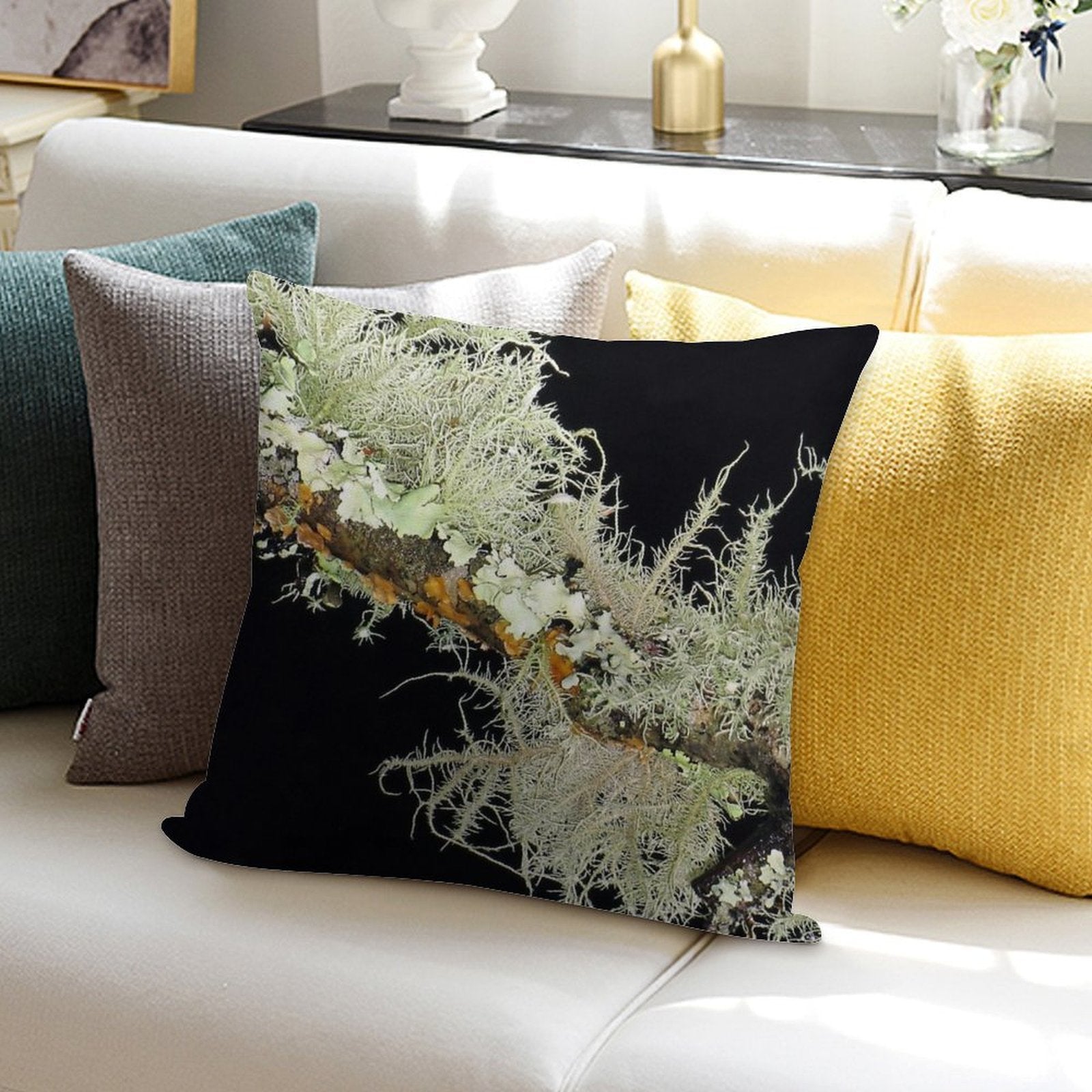 Rich Green Forest Lichen Soft Skin-Friendly Throw Pillow