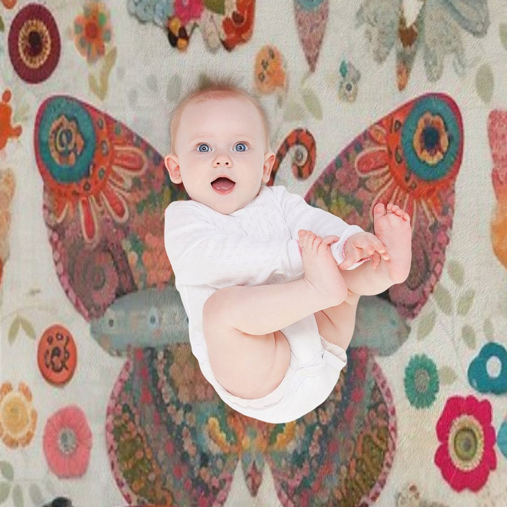 Colorful Whimsical Butterflies And Flowers Puzzle Travel-friendly Throw Blanket
