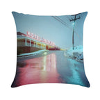 Rainy Motel Lights Soft Skin-Friendly Throw Pillow