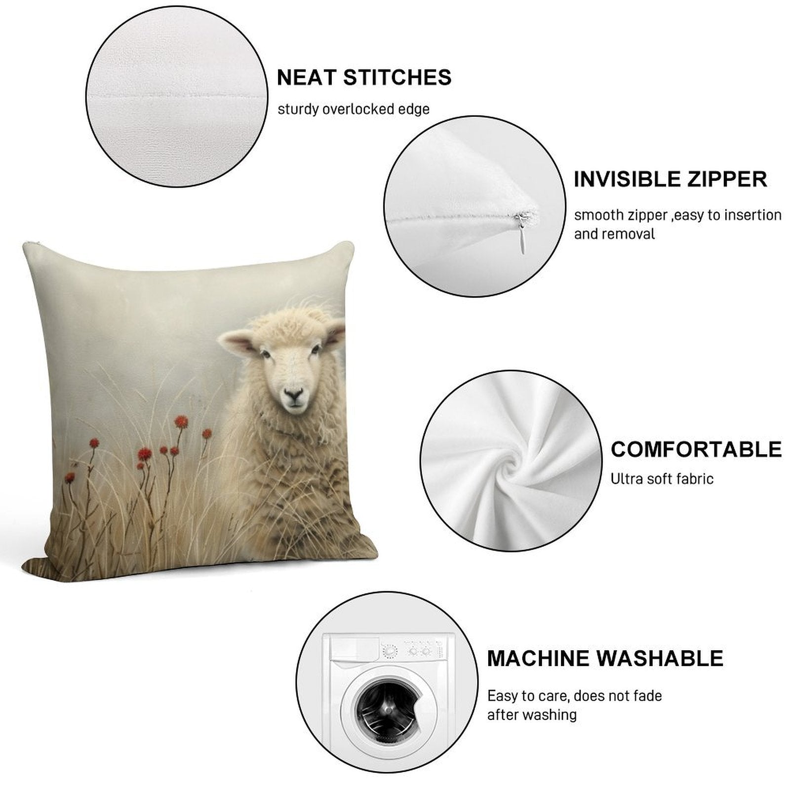 Bonny The Sheep Soft Skin-Friendly Throw Pillow