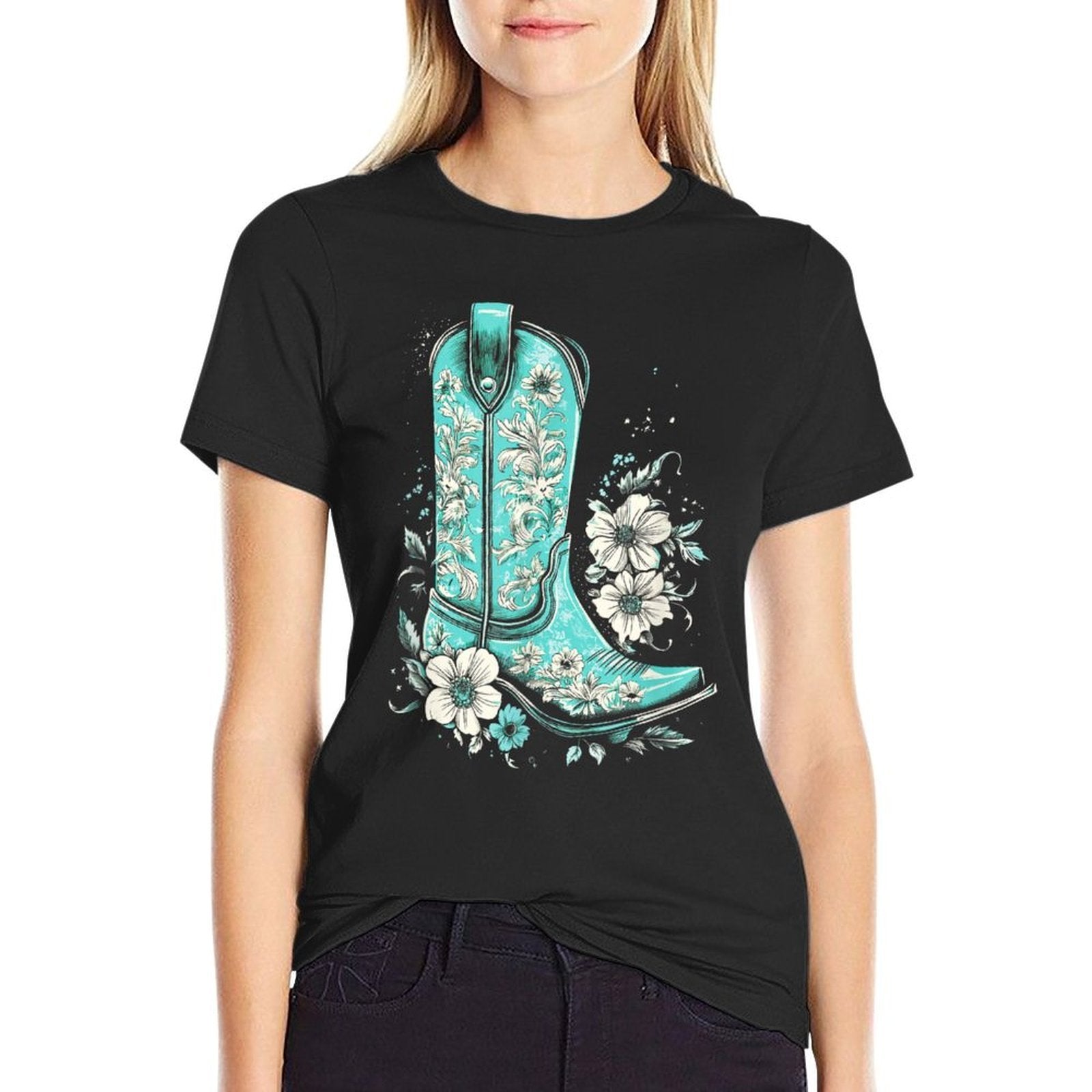 Western Turquoise Teal Cowgirl Country Boho  Relaxed-fit T-Shirt
