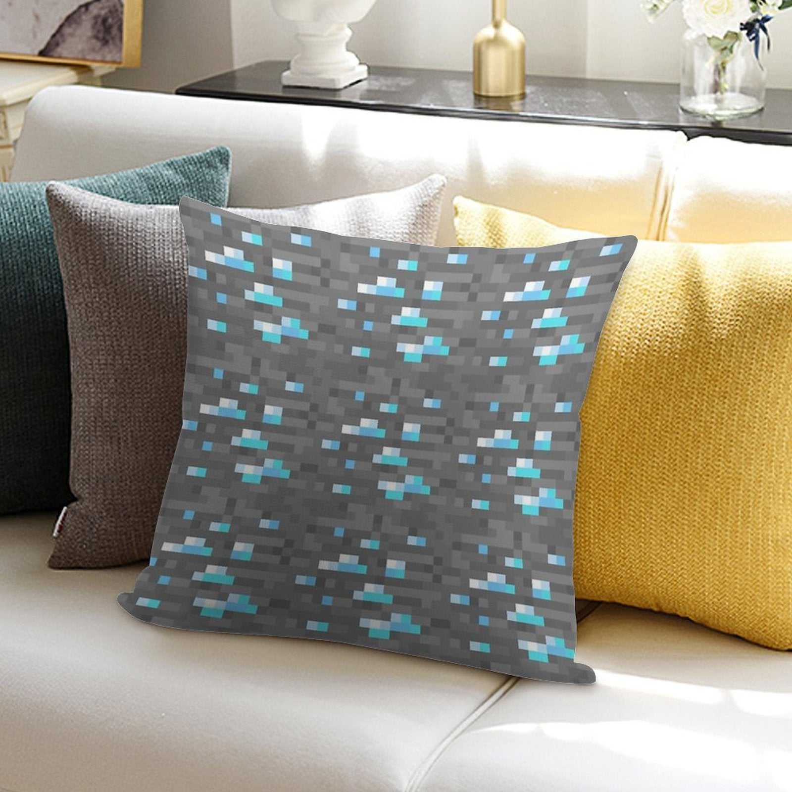Minecraft Diamond Block Funny Meme Pixel Art Soft Bedroom Essential Throw Pillow