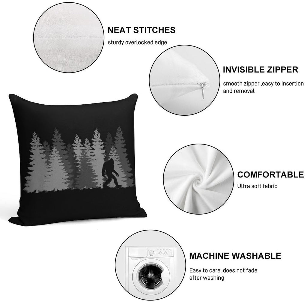 Bigfoot Silhouette In The Forest Wilderness Soft Decorative Cover Throw Pillow