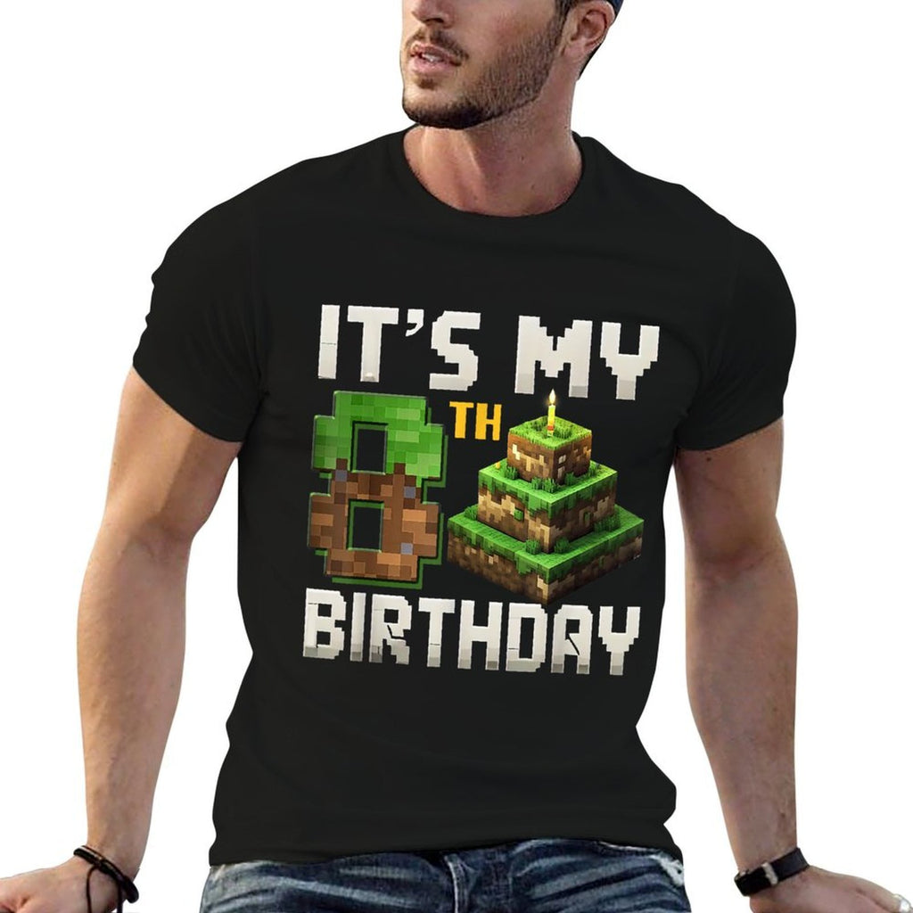 8th Birthday 8 Year Old Birthday Boy Gamer Pixel Number  Ribbed Collar T-Shirt