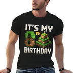 8th Birthday 8 Year Old Birthday Boy Gamer Pixel Number  Ribbed Collar T-Shirt