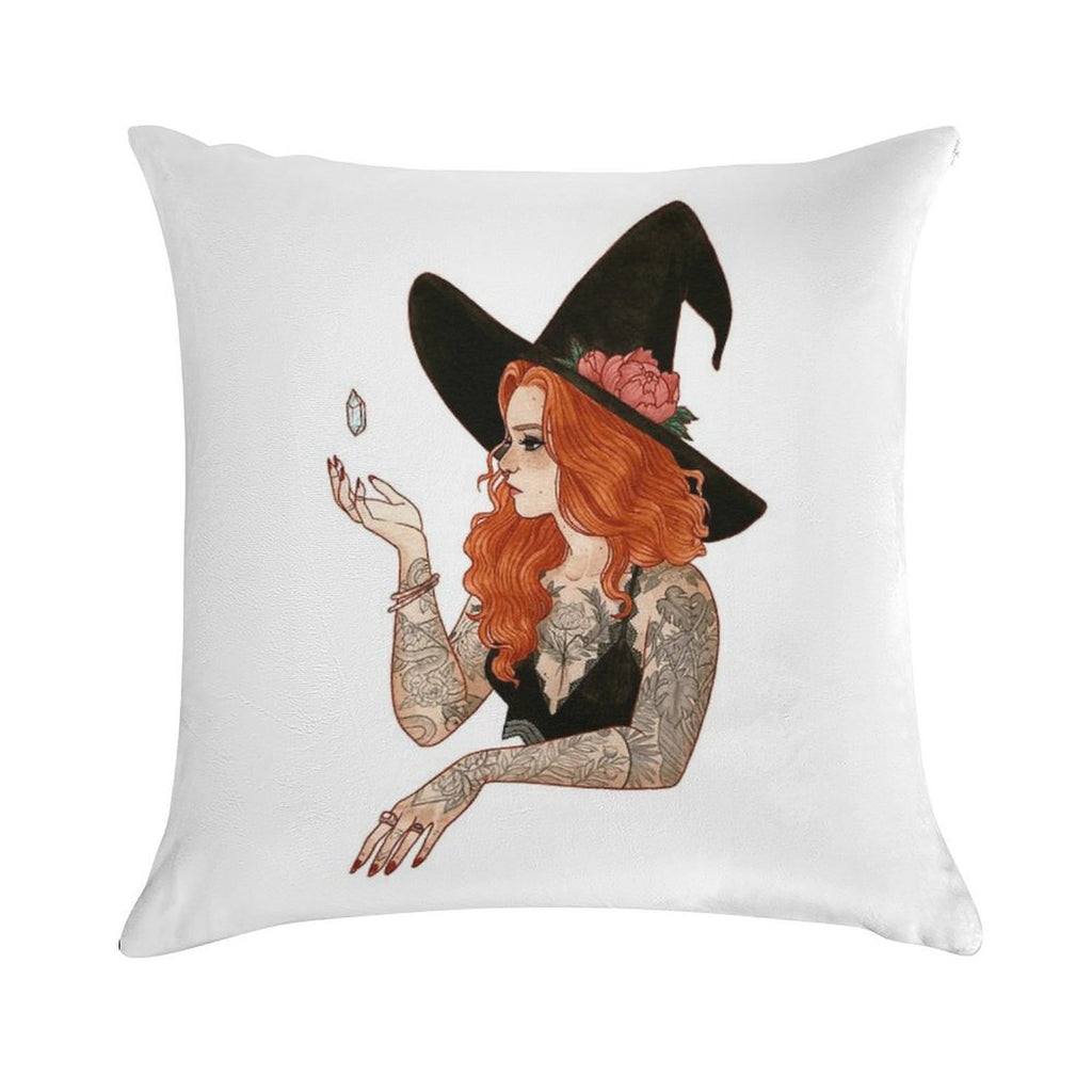 Red Tattooed Witch Soft Fade-Resistant Throw Pillow