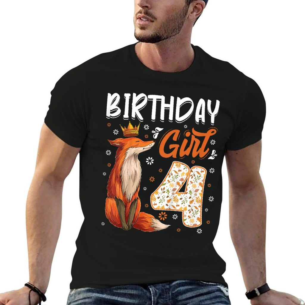 Kids Fox Animal Lovers 4th Birthday Girl Fox B-day 4 Year Old  Moisture-wicking T-Shirt