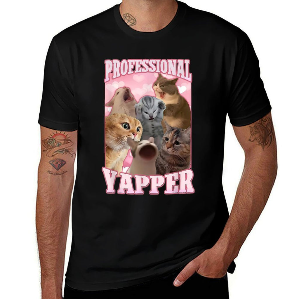 Professional Yapper Funny Cat Meme Goofy Ahh Ironic Cat  Cotton T-Shirt